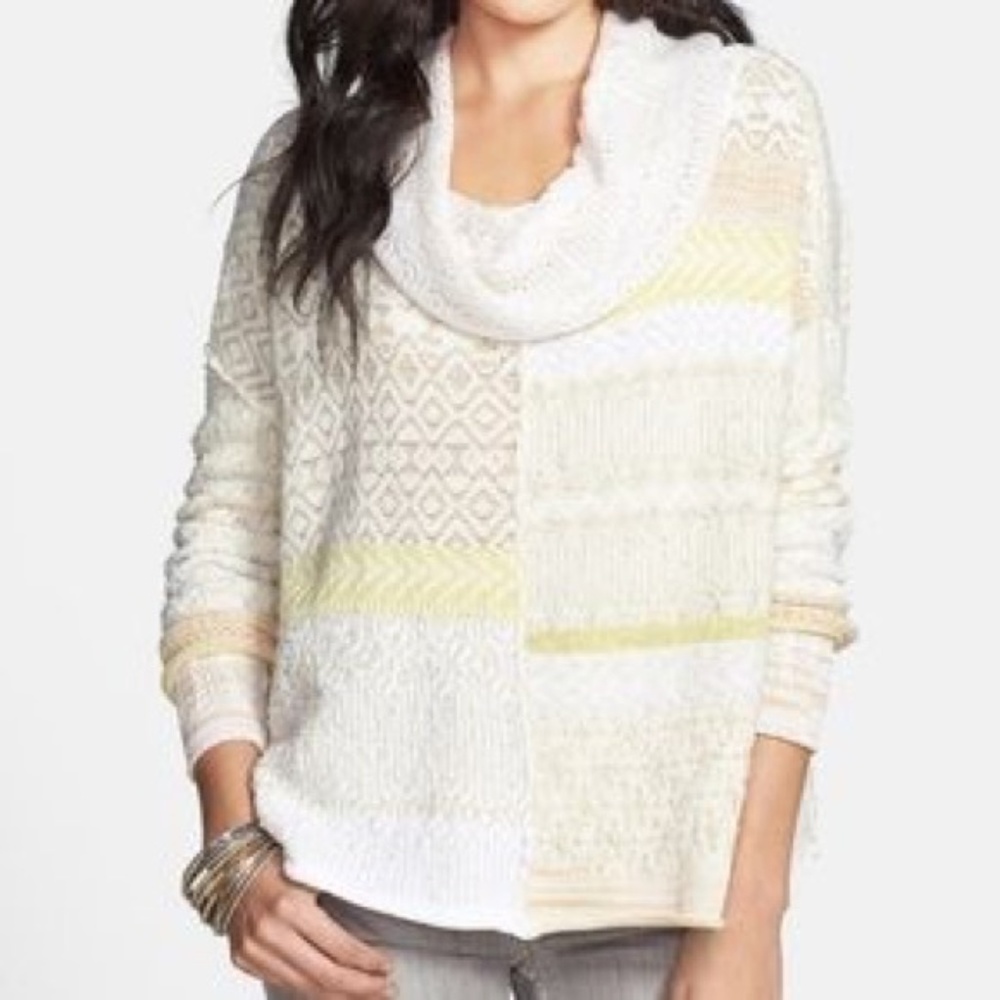 Free People Mixed Patchwork Cowl Sweater